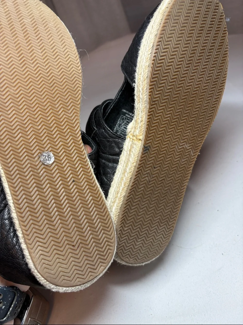 Free People Black Textured Leather Espadrille Size 36